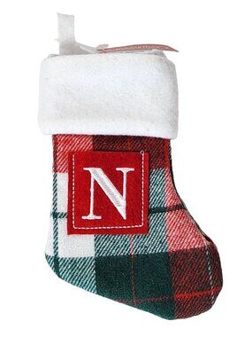 NWT Holiday Home Plaid Christmas Stocking Mini Small Initial "N" Red Green White